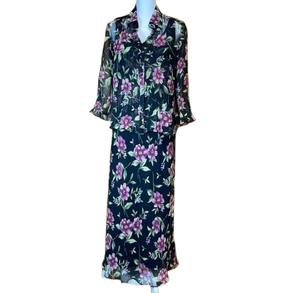 Virgo Dresses & Skirts - Virgo Black Floral Maxi Dress with Jacket - EUC